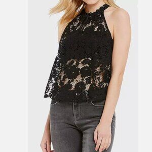 Free People Sweet Meadow Dreams Black Lace Boho Tank Top Size XS EUC
